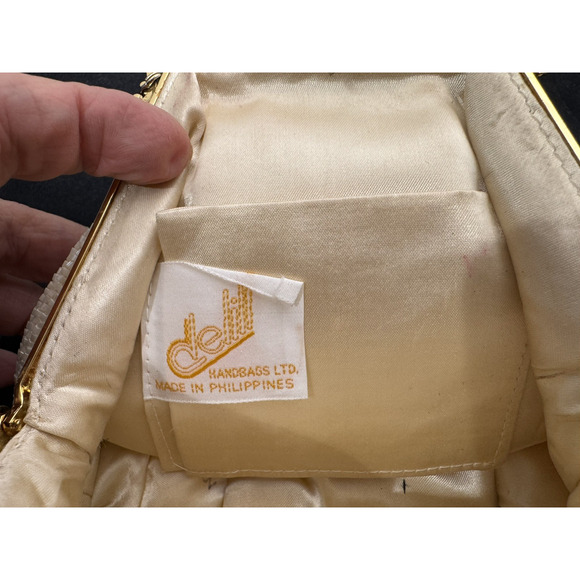 Vintage Art Deco Glass Beaded Purse Evening Clutch 1950s Delill Gold Frame Cream - Picture 9 of 12